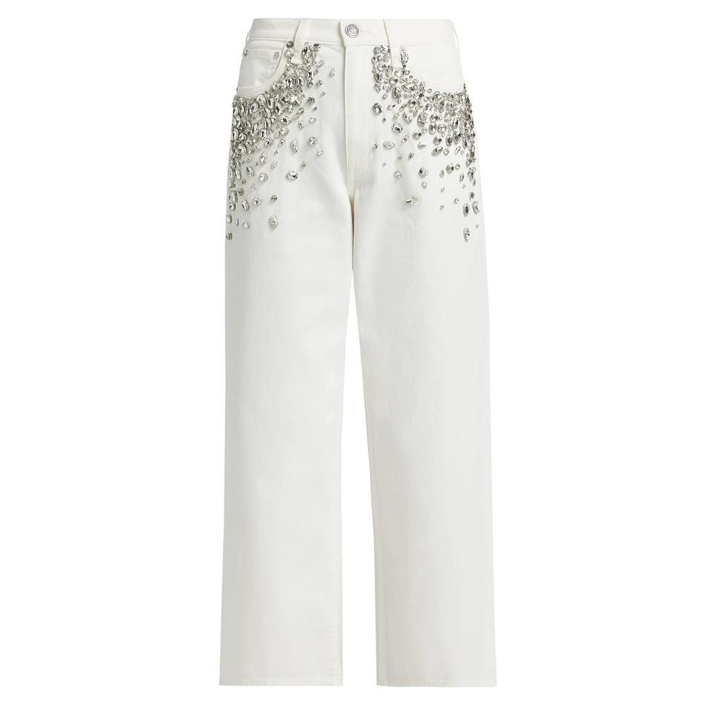 Rag & Bone The Andi Embellished High Rise Ankle Wide Leg Jeans 26 White Jewel - Picture 6 of 12